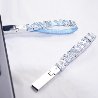 Lo stile USB di cristallo dei gioielli del braccialetto dell'alfabeto attacca il metallo 64GB 128GB