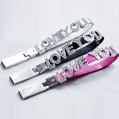 Lo stile USB di cristallo dei gioielli del braccialetto dell'alfabeto attacca il metallo 64GB 128GB