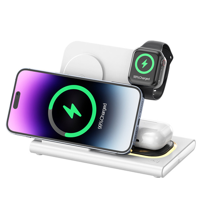 Caricabatterie senza fili rapidi pieghevoli 3 in 1 15W per telefono orologio auricolare