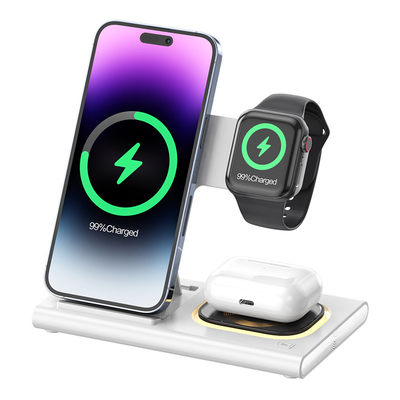 Caricabatterie senza fili rapidi pieghevoli 3 in 1 15W per telefono orologio auricolare
