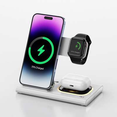 Caricabatterie senza fili rapidi pieghevoli 3 in 1 15W per telefono orologio auricolare