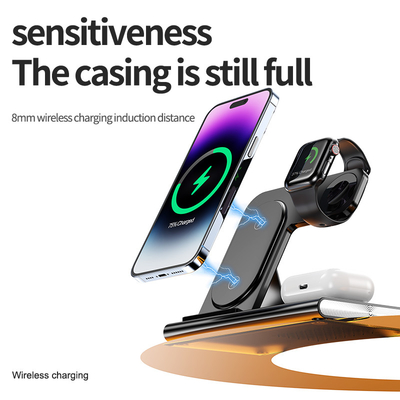 Caricabatterie senza fili rapidi pieghevoli 3 in 1 15W per telefono orologio auricolare