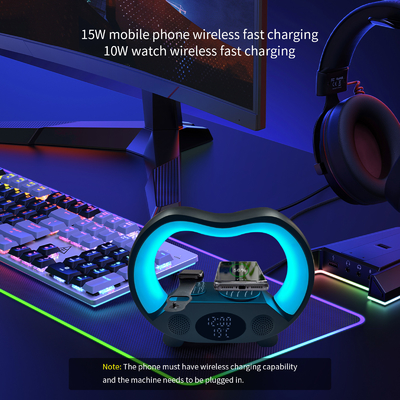 Caricabatterie wireless con luci colorate e altoparlanti blu-tooth