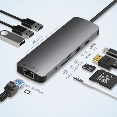 USB 3.0 Station USB C Hub Smart Adapter / Hub per schede di memoria con velocità di trasferimento dati di 5 Gbps