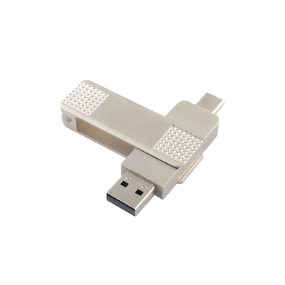 Dischi flash USB metallo tipo C in argento possono ruotare a 360 gradi con protezione con password