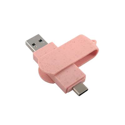 USB flash drive di tipo C Plastico rosa con paglia Materiale riciclabile e logo personalizzato