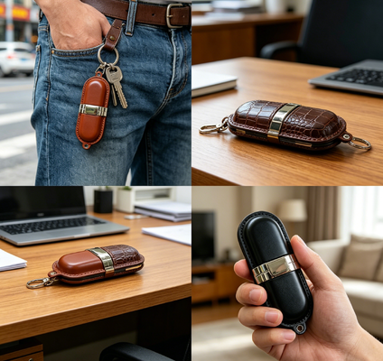 Memoria USB in pelle di grado A. Chiavetta USB in pelle con chip di grado A ed esterno in pelle per dirigenti