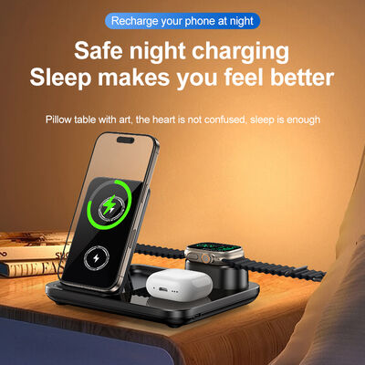 Carica veloce da 15W 3 in 1 caricabatterie wireless con design pieghevole e aspirazione magnetica