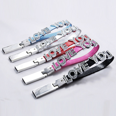 Lo stile USB di cristallo dei gioielli del braccialetto dell'alfabeto attacca il metallo 64GB 128GB
