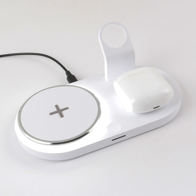 Caricabatterie wireless 4 in 1 bianco in plastica per ricarica rapida dell'auricolare del telefono