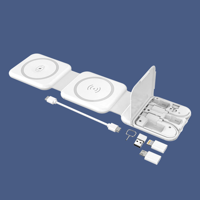 Caricabatterie senza fili magnetiche due in uno con USB e micro ejettor di schede SMI