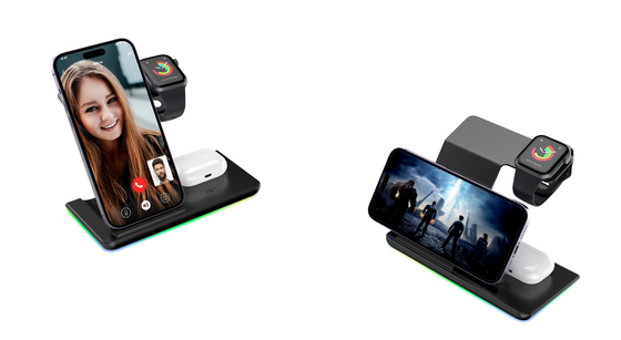 Caricabatterie wireless multifunzione a luce LED per carica rapida di 15W e dispositivi abilitati a Qi