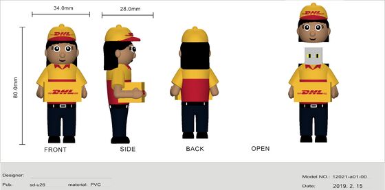 DHL donna di consegna persona cartone animato usb flash drive Made By Customer Design