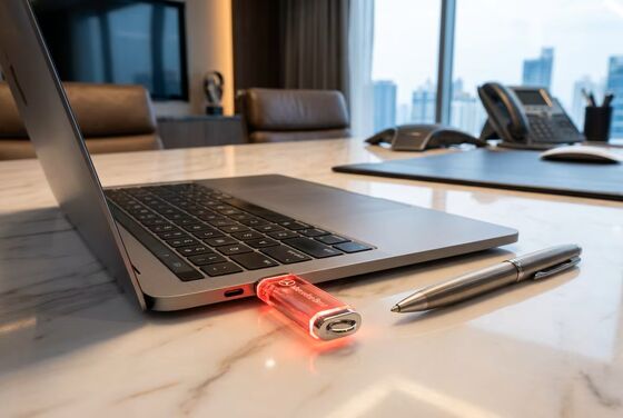 Logo inciso su acrilico all'interno del supporto per unità flash USB. Scelta perfetta per conferenze ed esposizioni tecnologiche