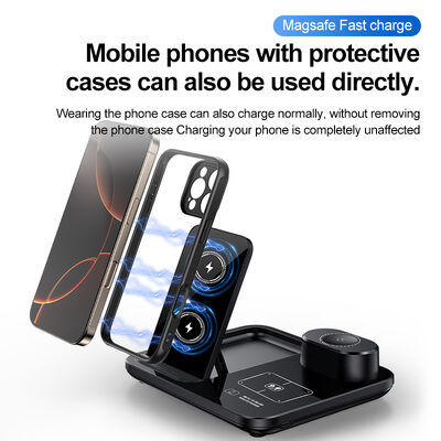 Carica veloce da 15W 3 in 1 caricabatterie wireless con design pieghevole e aspirazione magnetica